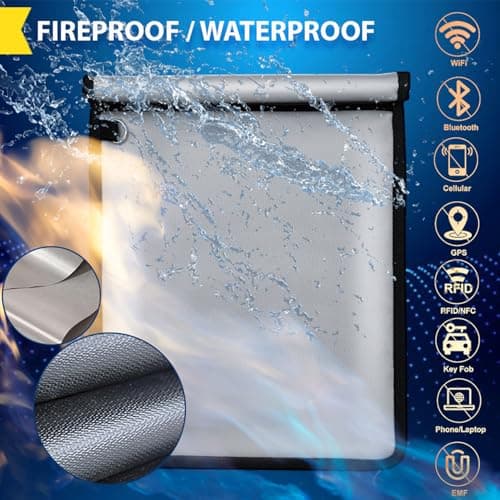 Faraday Bags, 5 Pack Faraday Cage with Key Fob Protector, Fireproof Waterproof Bag EMP Proof Signal Blocker, Anti-Theft RFID Blocking Pouch for Laptops, Tablets, Phones, Car Keys, Electronics (Grey) — view 3