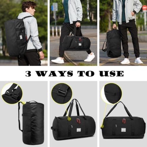 Lyweem Travel Duffel Bag for Men, 60L Large Sports Duffle Bag Backpack for Women Weekender Overnight Holdall Bags with Shoes Compartment Multifunctional Gym Bags, Black — view 2