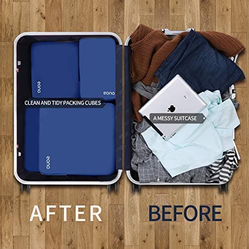 Eono Compression Packing Cubes, Luggage Organiser Set, Extensible Suitcase Organiser, Packing Organisers for Suitcases, Packing Cubes for Travel or Home Storage - Navy, 3 Set — view 5