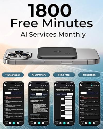 FoCase Note AI Voice Recorder, Transcribe & Summarize, Translation, APP Control with Chat GPT, Magnetic, 64GB Memory, Support 112 Languages, Audio Recorder for Phone Calls, Lectures, Meetings, Black — view 2