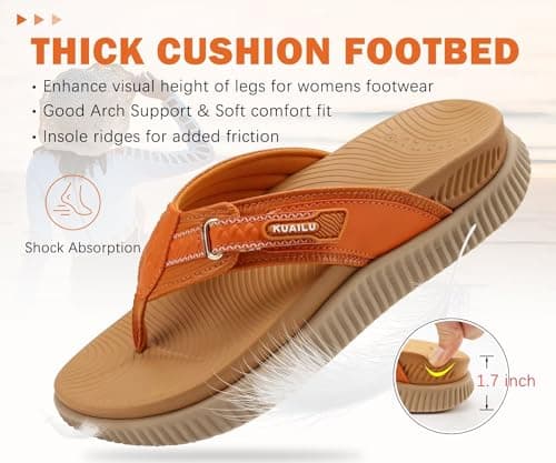 KuaiLu Womens Orthopedic Flip Flops Flat Toe Post Sandals With Arch Support — view 4