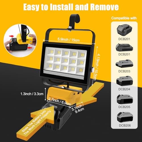 ILIKEPOW Cordless Work Light Compatible with dewalt Battery for Workshop — view 2