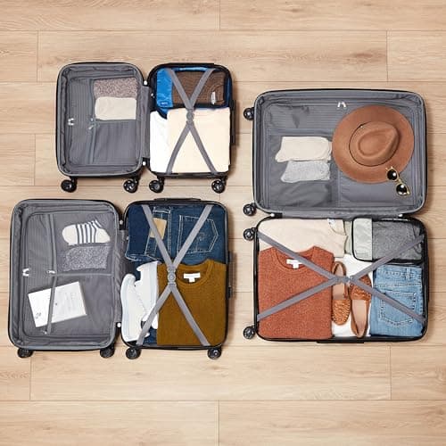 Amazon Basics Hard Shell Luggage Set (Small + Medium + Large) - Expandable ABS Travel Luggage with 4 Double Spinner Wheels - Scratch Resistant and Lightweight Construction - Light Blue — view 3