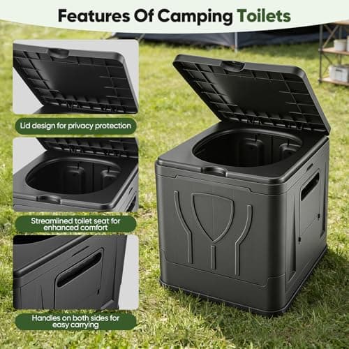 Folding Portable Camping Toilet with Paper Holder & Trash Bags, 150KG Load — view 4