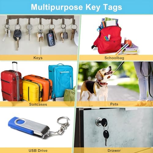 Coideal White Plastic Key Tags with Labels - 60 Pack Tough Key Chain Tag ID Identifiers with Clear Label Window and Strong Split Ring for Luggage — view 6