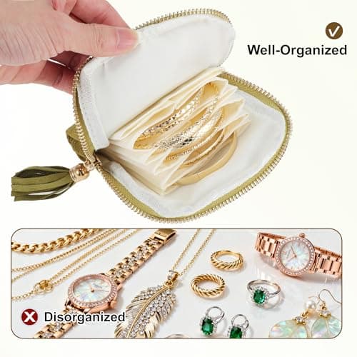 VOCOSTE Travel Jewelry Case, Portable Jewelry Organizer with 6 Independent Layers, Small Pouch Bag for Necklace Bracelet Rings Earring Storage, Women Gift Idea, Green — view 5