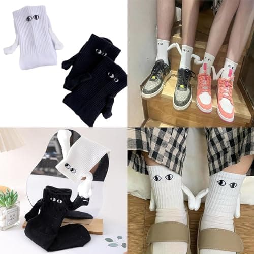 LPMXYW 2 Pairs Magnetic Socks Hand In Friendship Special Gifts for Women Men Holding Hands Hold Funny Magnet Novelty Socks(Black,White), M-XL (202371137UKDZL) — view 6