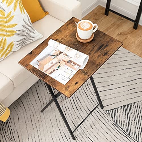 HOOBRO Side Table 2 Set, Folding Tables, TV Tray Table for Eating, Small Sofa End Laptop Drinks Coffee Tables for Small Space, Living Room, Industrial, Metal Frame, Rustic Brown EBF25BZ01 — view 2