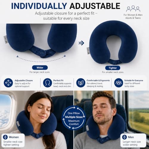 Egret Memory Foam Travel Neck Pillow, 360° Head, Neck & Chin Support, 2-Level Adjustable Neck Pillow for Travel with Removable Washable Cover, for Long Flights (Navy Blue — view 5
