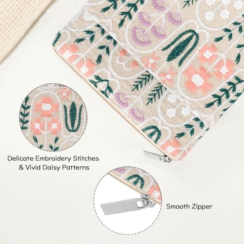 Dadanism 6-7 Inch Embroidered Flower Padded Sleeve for eReader,Beige Plants — view 5