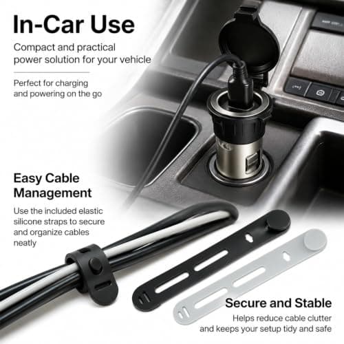 2 Pack 12V 120W Cigarette Lighter Power Socket Outlet with 4 Cable Ties, Female Socket Splitter Power Waterproof Plug Adapter Waterproof DC 12V-24V for Car, Motorcycle, Boat, Tractor, Riding Mower — view 4