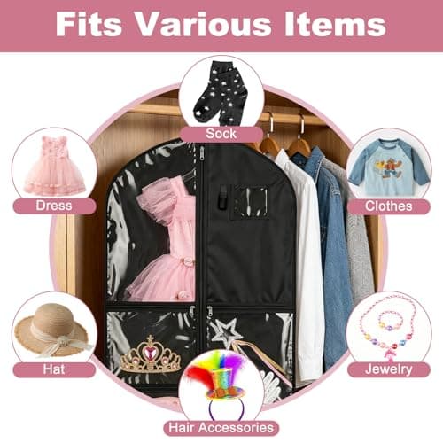 Dance Costume Bag, Foldable Garment Bag with Hanging Dress Storage, Waterproof Clothes Cover with 3 Zipper Pockets and ID Slot for Kids, Women and Travel Competitions, Oxford Cloth — view 5