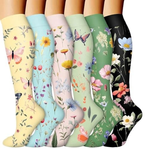 Compression Socks for Women Flying Long Haul 15-20 mmHg 6 Pack Compression Stockings Long Support Travel Flight Socks Over the Knee Length Pressure Stockings for Running Nursing Athletic