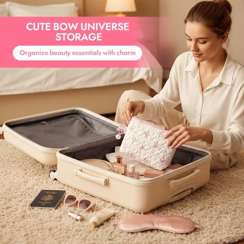 3 PCS Small Makeup Bag for Handbag Set, Cute Travel Cosmetic Pouch with Bow Pattern, Portable Toiletry Organizer for Women & Girls, Cosmetic Bag for Daily Outings & Home Storage (Black+White+Pink) — view 6