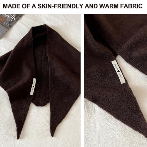 YONEEKSS Brown Wool Blend Triangle Scarf for Women Neck Warmer — view 4
