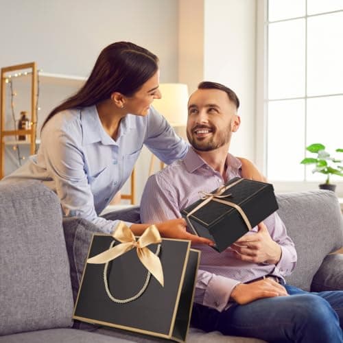 Gift Box Set for Presents, Large Textured Paper Box with Ribbon Gift Bag & Lids, Greeting Card Shredded Paper for Valentine’s Day Mother’s Day Birthday Anniversaries Bridal Party(Black) — view 4