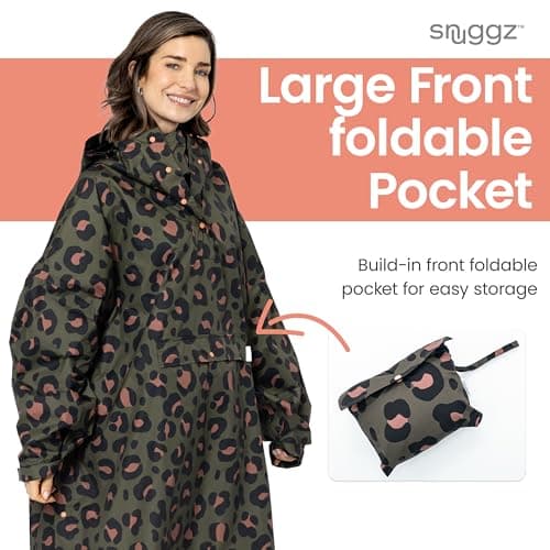 Adult Khaki Leopard Rain Poncho, Lightweight Waterproof Hooded Rain Coat — view 4