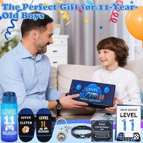 EccoDen 11th Birthday Gifts for Boys Age 11 – Funny Gamer Gift Set with Sports Water Bottle, Gamepad Keyring, Level 11 Socks & Bracelet – Cool Birthday Presents for Gamer Kids — view 2