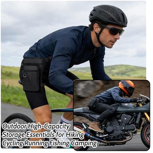 Black Multifunctional Drop Leg Bag Waist Bag for Men Women, Waterproof Nylon Thigh Waist Pack, Outdoor Pouch for Motorcycle Riding Cycling Hiking Fishing Hunting — view 5