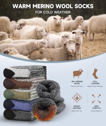 BESTENA 5 Pairs Mens Merino Wool Hiking Socks Thermal Socks for Men Winter — view 2