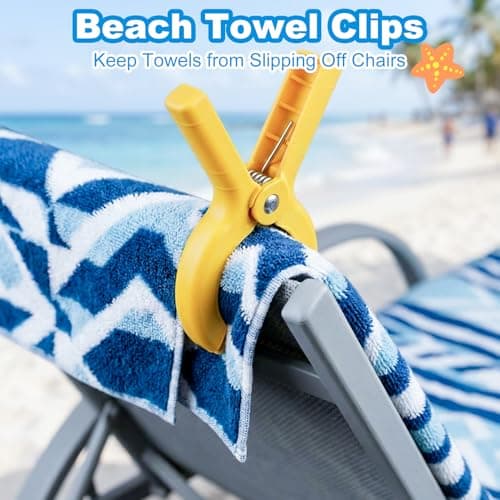 8 Pack Towel Clips for Sun Loungers, Extra Strong 4 Inch Beach Towel Clips, Non Slip Beach Towel Clips for Sun Loungers, Windproof Laundry Pegs for Towels, 4 Bright Colours — view 4