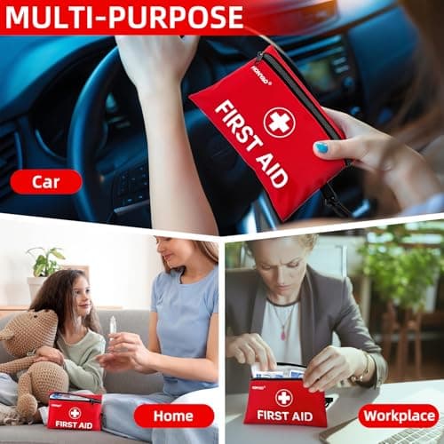 HONYAO First Aid Kit, 105 Pieces Small First Aid Kit, Includes Plasters, Emergency Foil Blanket, Burn Gel, Eyewash for Travel Car Home Workplace Kids Camping Hiking Motorbike Holiday, Red — view 5