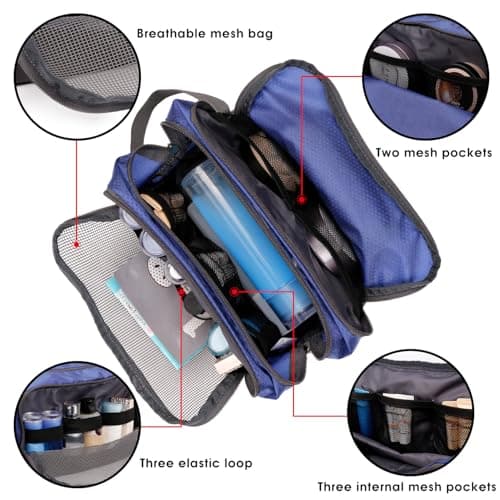 WANDF Toiletry Bag Water-Resistant Nylon Travel Wash Bag Lightweight Dopp Kit for Men and Women (A-Royal Blue) — view 2