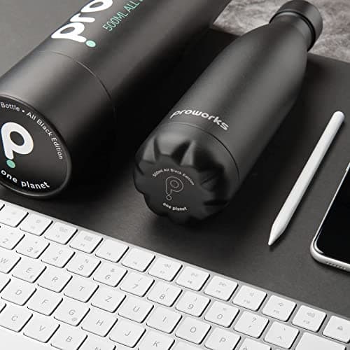 Proworks Performance Stainless Steel Sports Water Bottle | Double Insulated Vacuum Flask for 12 Hours Hot & 24 Hours Cold Drinks - Great for Home, Work, Gym & Travel - 500ml - BPA Free – Jet Black — view 4