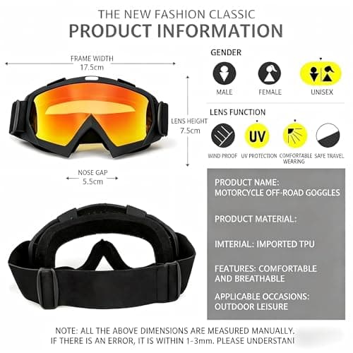 HOMHPLFE Bike Motorcycle Goggles for Riding, Ski Goggles, Windproof & Dustproof Dirt Bike Motocross Goggles with Color Lenses, UV400 Eyewear, for Mountain Bike and Skiing (Yellow) — view 4