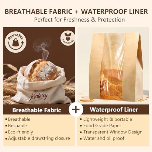 20 Pack Sourdough Bread Bags with Window for Homemade Bread Storage | Kraft Paper Bakery Bags for Cookies, Snacks & Gifts | Includes 30 Sealing Stickers & 2 Pcs Linen Cotton Bag — view 3