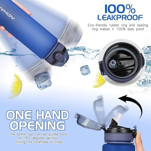 AOHAN Water Bottle 1L with Leak Proof Flip Top Lid, BPA Free Sport Drinking Bottle with Straw, Dishwasher Safe Water Bottle Non-Toxic Water Jug with Carrying Strap — view 3