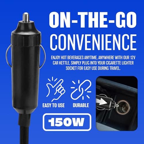 12V Electric Car Kettle - Travel, Camping, Caravan, Boiling Water | Ideal For Tea Coffee Hot Water | Fast Boil Lorry, Truck, Volt | Socket, Plug, Cigarette Lighter, Charger Portable — view 6