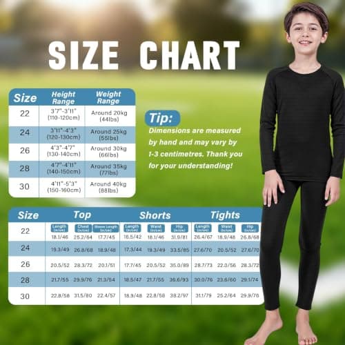 Fiohiros Boys Kids Base Layer,Pro Fleece-Lined Kid Thermal Long Sleeve Top Leggings Set,Athletic Thermal Underwear Football Compression Set for Sport Ski (Black Line 2-Piece Set, 8-9 Years; Size 26) — view 6