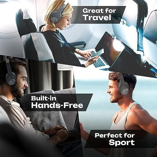 PowerLocus Bluetooth Headphones, Bluetooth Headphones Over Ear, Wireless Headphones with Microphone, 3 EQ Modes, 60Hrs Playtime, Foldable Headphones, Fabric Headband, Hi-Fi Stereo for Work/Travel/PC — view 3