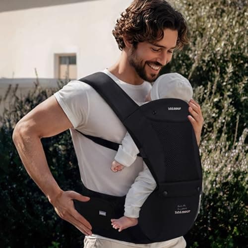 Bebamour Baby Carrier with Hip Seat, Newborn to Toddler 0–36 Months, Ergonomic Infant Carrier with Adjustable Waist Belt, Head Hood, Teething Pads & Waist Extender, Black — view 2