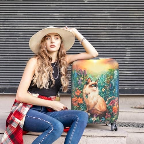 SICANAUO Luggage Covers, Personalised Suitcase Cover, Elastic Travel Suitcase Protector, Travel Trolley Case Protector, Anti-Scratch Luggage Storage Covers (Style 7, M (22-24 inch suitcase)) — view 5