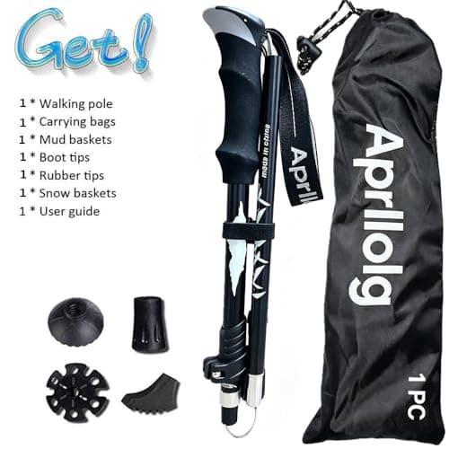 Trekking Poles, Collapsible Walking Poles for Men Women, Adjustable Lightweight Walking sticks for Trekking, Camping, Backpacking, Hiking (Black-Single Pole) — view 2