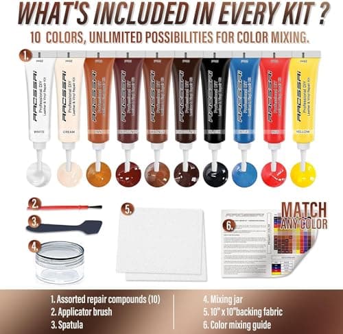 ARCSSAI Leather and Vinyl Repair Kit - Restorer of Your Furniture,Car Seats,Sofa,Jacket,Purse,Belt,Shoes,Genuine,Italian,Bonded,Bicast,Pu Leather No Heat Required Repair & Resto (multi) — view 2