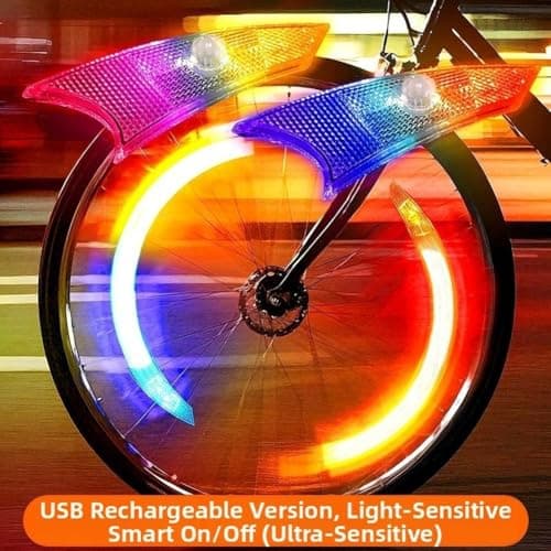 Bicycle Spoke Lights Rechargeable LED Wheel Lights with Smart Sensing for Mountain Bike Night Riding Safety and Style Multiple Colour Options Plastic Build Lightweight Design Easy USB Charging Long — view 6