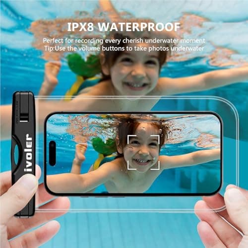 ivoler [2 Pack Waterproof Phone Case & Pouch Set, IPX8 Dry Bag with Waist Strap for Beach, Swimming, Kayaking, Fits iPhone 17 16 15 Pro Max, Samsung S26 S25 Ultra, Up to 7.0" - Black+Clear — view 5