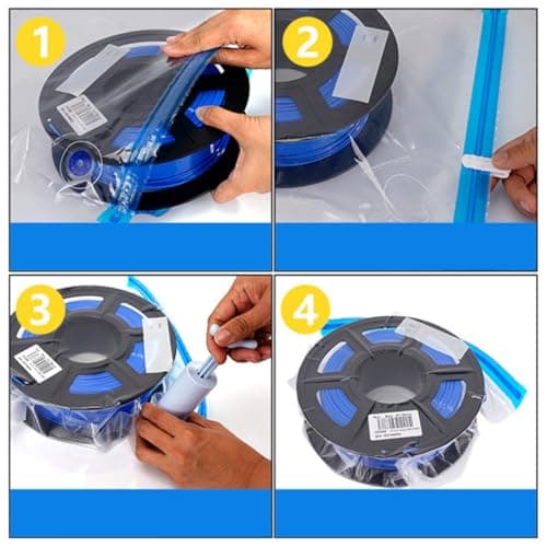 BESPORTBLE Vacuum Compression Storage Bags Set with Pump Nylon Carbon Fiber Reusable Space Saver Bags for 3D Printer Consumables Includes 1 Pump 2 Sealing Clips and 5 Desiccants for Dust — view 3