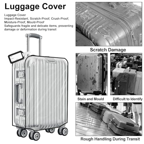 MAOMUN 3 PCS Clear Suitcase Cover with 3 Luggage Tags, Waterproof PVC Suitcase Covers Protectors Luggage Covers for Suitcases 20/24/28inch, Dustproof Luggage Cover for Travel Business Daily Using — view 4