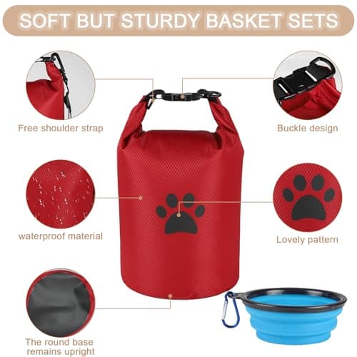 APITOS Compact Dog Travel Bag 2-Pack, 11 lb (4.98 kg) Pet Food Storage with Foldable Bowls, Leak-Proof Design for Car Trips, Camping, Day Outings (Red) — view 2