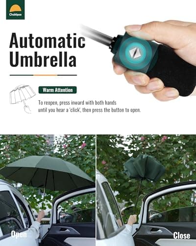 Chakipee Umbrella Windproof Strong Automatic Large Green Folding Umbrellas Travel Compact for Wind and Rain Resistant - Portable 210T Fabric - 10 Ribs Durable For Mens Women Umbrella — view 5