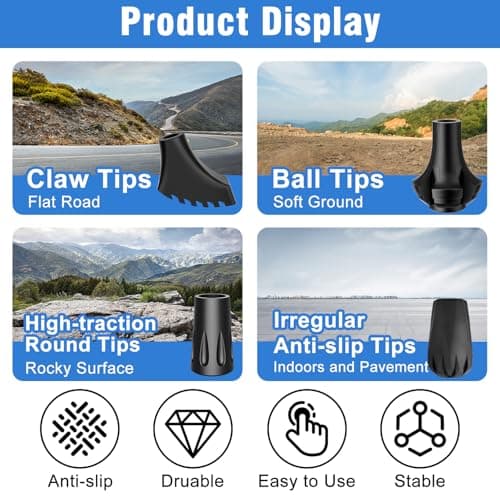 supregear Replacement Rubber Tips Set for Trekking Pole and Walking Stick, Anti-Slip Protectors for Most Inner Diameter of 11 mm/0.43" Hiking Sticks (Pack of 10) — view 4