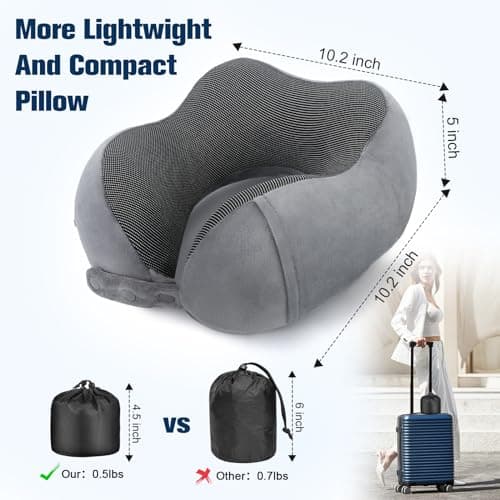 Cirorld Travel Pillow for Airplane, Neck Pillow for Travel, Memory Foam Travel Neck Pillow for Adults, Adjustable & Compact Flight Pillow, Ergonomic Neck Cushion, With Ear Plugs, Eye Mask, Carry Bag — view 3