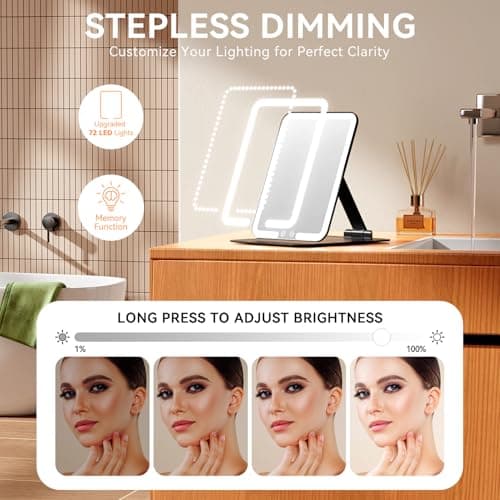 Auxmir Rechargeable Makeup Mirror, Travel Vanity Mirror with Light, Black — view 4