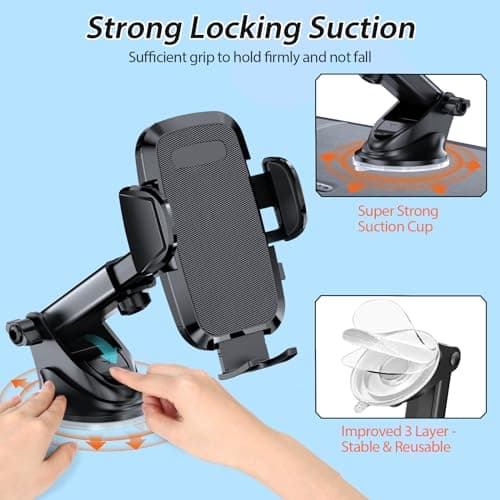 Hocerlu Car Phone Holder - Super Strong Sticky Suction, Silicone Shockproof, 360° Flexible View Adjustable - Universal Dashboard Windscreen Car Holder — view 5
