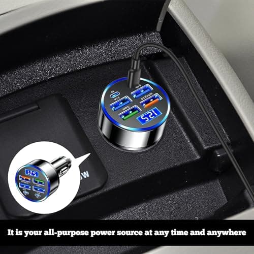 2PCS 6-Port USB C Car Charger 66W Super Fast Charging,Car Charger Fast Charge Socket Adapter with LED Voltmeter Compatible with iPhone, Samsung, iPad & More — view 5