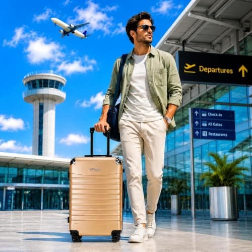 Fly Kite Luggage 28 Inch Large Suitcase PC+ABS Hard Shell with Aluminium Trolley Handle, TSA 3 Digit Secure Lock 360° Smooth Wheels Lightweight Suitcase Brown — view 3